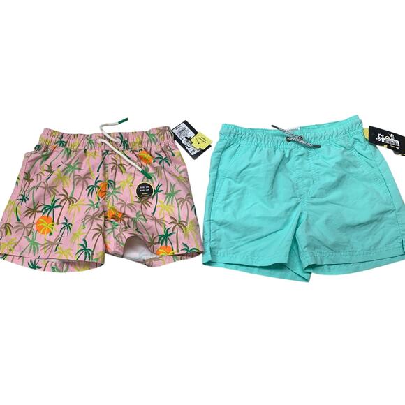 2 New Art Class Boys Medium Green Pink Floral Drawstring Waist UPF50 Swim Trunks - Picture 1 of 5